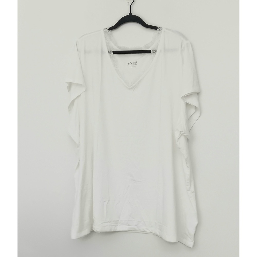Denim & Co. Top Size 4X Favorite‎ Jersey V-Neck Flutter Sleeve Lace Trim White